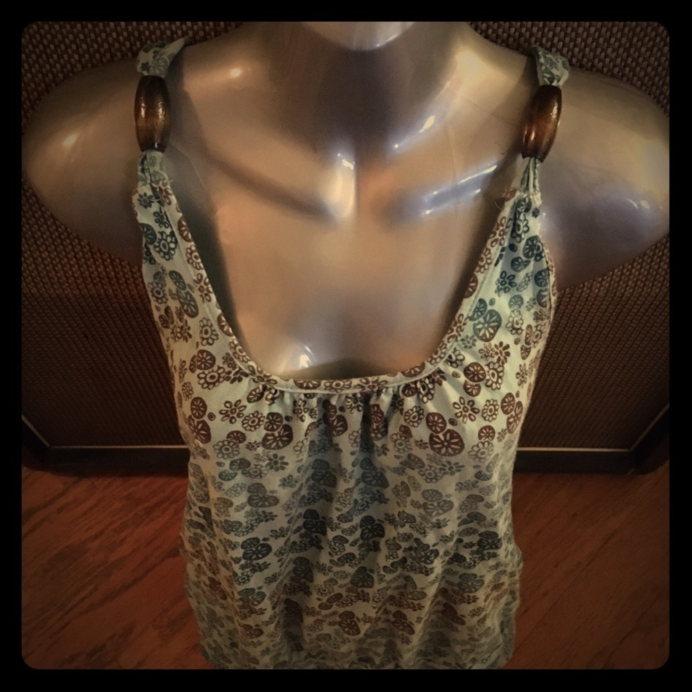 Cute Boho, wooden beaded, racer-back flower tank